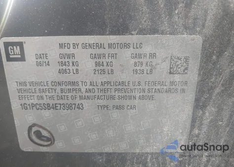 2014 Chevrolet Cruze 1Lt Auto from USA, damaged, VIN 1G1PC5SB4E7398743